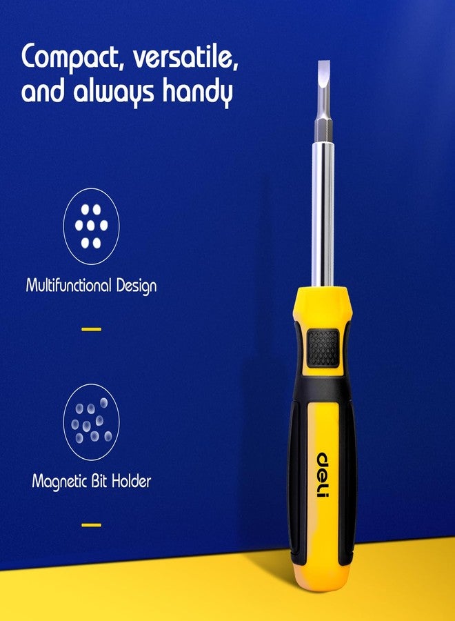 ديلي مجموعة مفكات براغي ديلي EDL260206 6 في 1 مصنوعة من مادة الكروم والفاناديوم، تتضمن رأسين مغناطيسيين ثنائيي الاتجاه PH1+SL5 و PH2+SL6، ومفتاحين مقاس 6.35 مم و 8 مم، وهي مجموعة أدوات إصلاح منزلية لألعاب وأدوات الصيانة (عبوة واحدة، لون أصفر). - Image 2